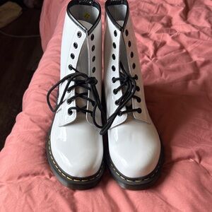 Dr. Martens White Combat Boots with Black Laces